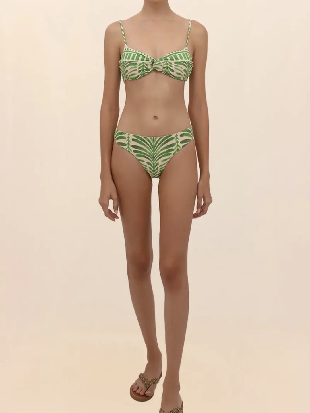 Green Leaf Print Bikini Set Large